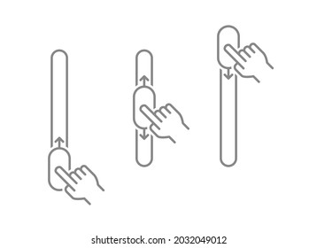 Set of up and down swipe line icons. On, off toggle slider control elements. Lock and unlock symbol.