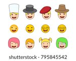 Set of Down syndrome kid icon in flat style, vector