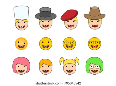 Set of Down syndrome kid icon in flat style, vector