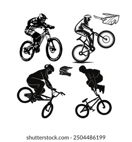 Set of downhill bike silhouette black vector art design Cycling BMX Freestyle silhouette