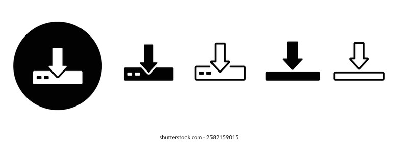 Set of Download files icons collection. Download glyph, Arrow downloading icon, Animation of arrow bouncing as it slide down symbol. Vector Illustration.