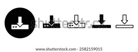 Set of Download files icons collection. Download glyph, Arrow downloading icon, Animation of arrow bouncing as it slide down symbol. Vector Illustration.