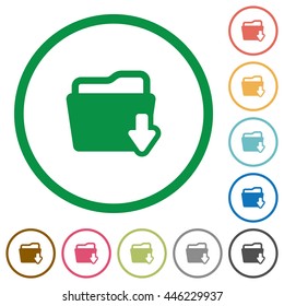 Set of Download folder color round outlined flat icons on white background