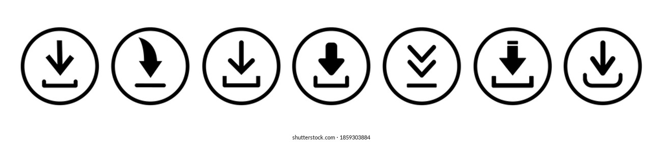 Set download icons. Button with arrow down simple icon download - stock vector