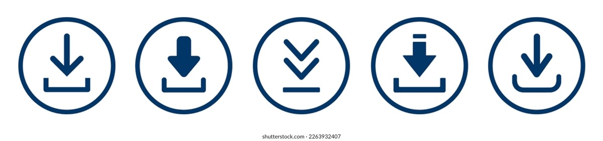 Set download Icons. Schaltfläche mit Pfeil nach unten, einfaches Symbol herunterladen - Vektorgrafik