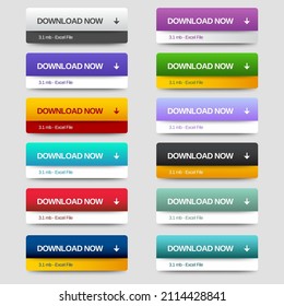 Set of Download Icons Button Design. Farbiges Download-Button-Paket für Website, Werbung, Benutzeroberfläche und Projekt. Vektor EPS10