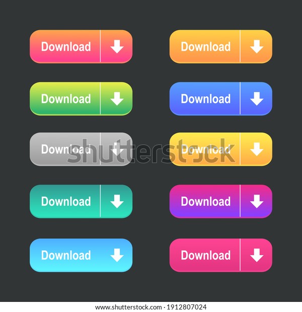 ダウンロードアイコンのセットボタンデザイン ウェブサイト 広告 Ui プロジェクト用のカラフルなダウンロードボタンパック ベクター画像eps10 のベクター画像素材 ロイヤリティフリー