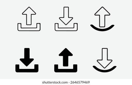 Conjunto de ícones de download Line e Silhouette Vetor no fundo branco