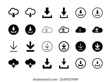 Set of download icons symbol vector isolated on white background