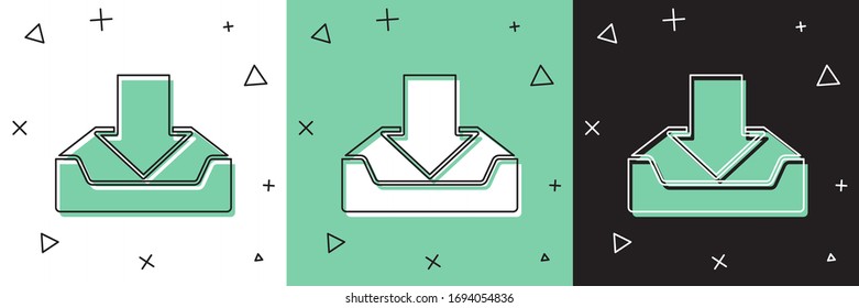 Set Download inbox icon isolated on white and green, black background.  Vector Illustration