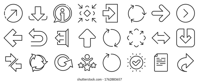 Set of Download, Synchronize and Recycle icons. Share arrow icons. Undo, Refresh and Login symbols. Sign out, download and Upload. Universal arrow elements, share, synchronize sign. Vector