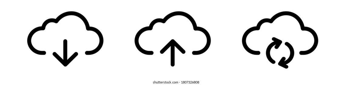 Juego de descargas y envío al icono de nube en estilo de línea