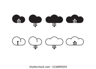 Set download and upload icons in cloud shape. Vector illustration