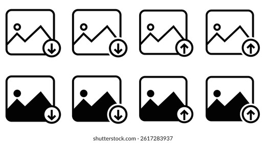  Set of download or upload picture vector icons of vector illustration