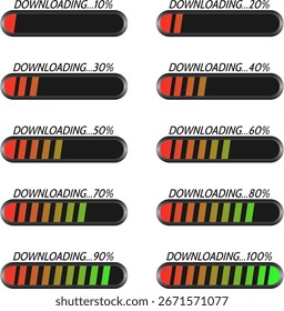 Um conjunto de barras de progresso de download de 10% a 100%