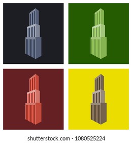 Set of Downtown skyscraper with skyline reflections on shiny glass facades. Modern flat style vector illustration isolated on background.