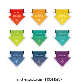 Set of downward arrows. Can be used for business infographics, brochure, web design. Vector illustration