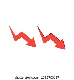 A set of downward moving arrows. Fall, deterioration. Results down. Vector linear icon isolated on white background.