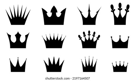 Set of dozen black vector crowns for your design