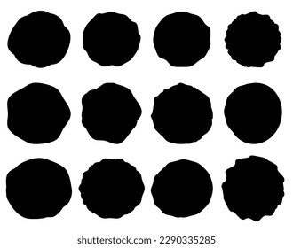 Set of dozen blob shapes with rough edges. Collection of abstract vector stains for your design. Different drops in modern style..	