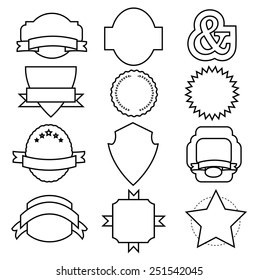 Set of a dozen different linear vintage blank badges or insignias with space for your text. EPS 10 vector royalty free stock illustration.