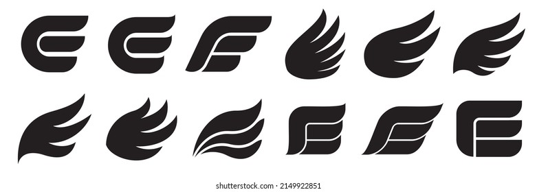 Set aus Dutzend ungewöhnlichen schwarzen Vektorflügeln für Ihr Design