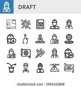 Set of draft icons such as Engineer, Blueprint, Engineering, Caliper, Architect, Draft, Beer pong, Manufacturer , draft