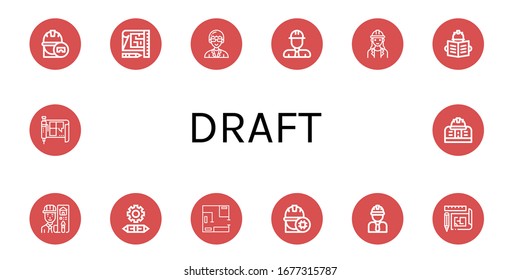 Set of draft icons. Such as Engineer, Blueprint, Technician, Architect, Engineering , draft icons