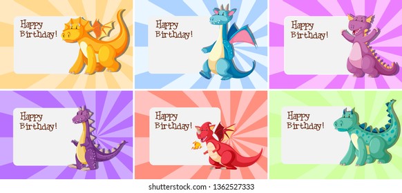 Set of dragon birthday template illustration