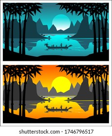 a set of dragon boat festival with beautiful background