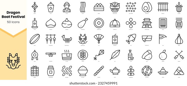 Set of dragon boat festival Icons. Simple line art style icons pack. Vector illustration