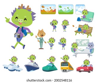 A set of Dragon boy on travel.It's vector art so it's easy to edit.