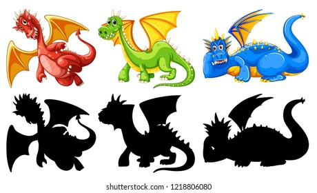 Conjunto de ilustraciones de caracteres de dragón