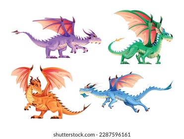 Set of dragon characters in cartoon style