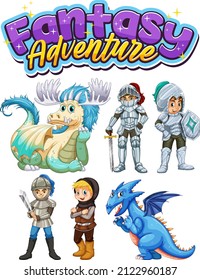 Set of dragon and fairy tale cartoon characters illustration