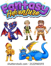 Set of dragon and fairy tale cartoon characters illustration