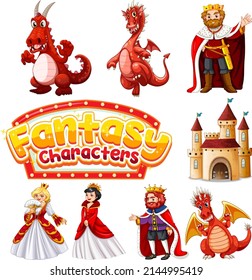 Set of dragon and fairy tale cartoon characters illustration