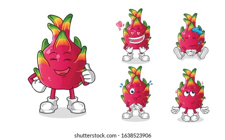 set of Dragon fruit cartoon. emoji with 5 expressive styles. cartoon mascot vector
