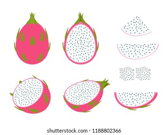 Set of dragon fruit isolated on white background - Vector illustration