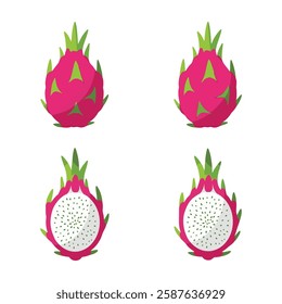Set Dragon fruit vector illustration isolated on white background