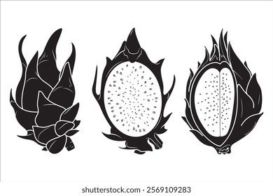 Set of dragon fruit vector silhouettes