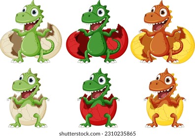 Set of dragon hatching egg illustration
