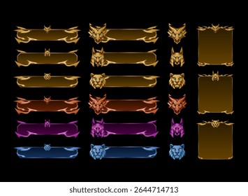 conjunto de dragão, leão, botão anubis e sobreposição de painel de quadro para fantasia medieval jogo ui