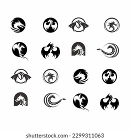 set of dragon logo vector