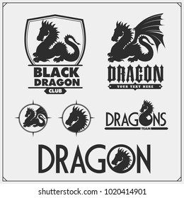 Set of Dragon logos, badges and labels. Dragon emblems for sport club.