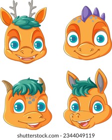 Set of dragon monster head illustration