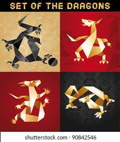 Set Dragon Origami, folded paper