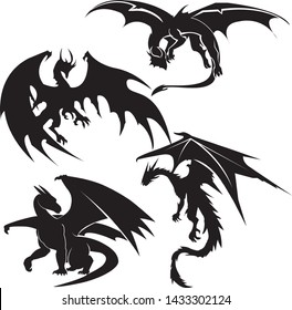 Set of dragon silhouette fantasy vector logo icon design