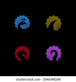 a set of dragon, swan, bird and peacock head vector illustrations with grunge effect for logo