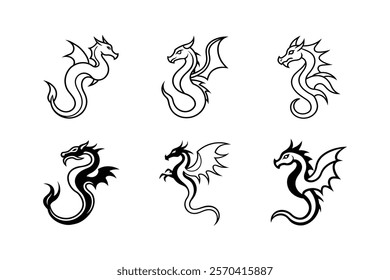 Set of Dragon Tattoos silhouette 